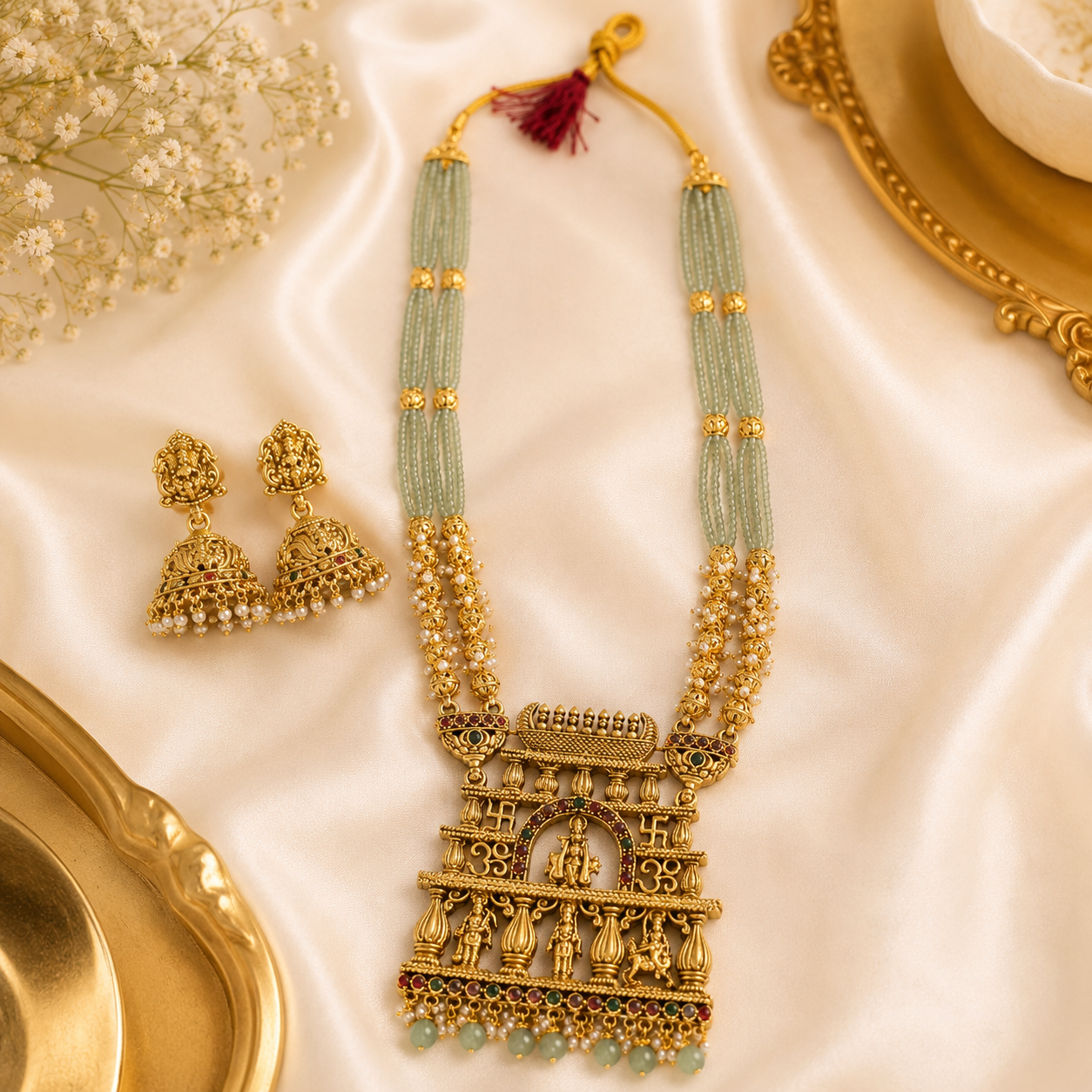 Pastel green Krishna beads haram