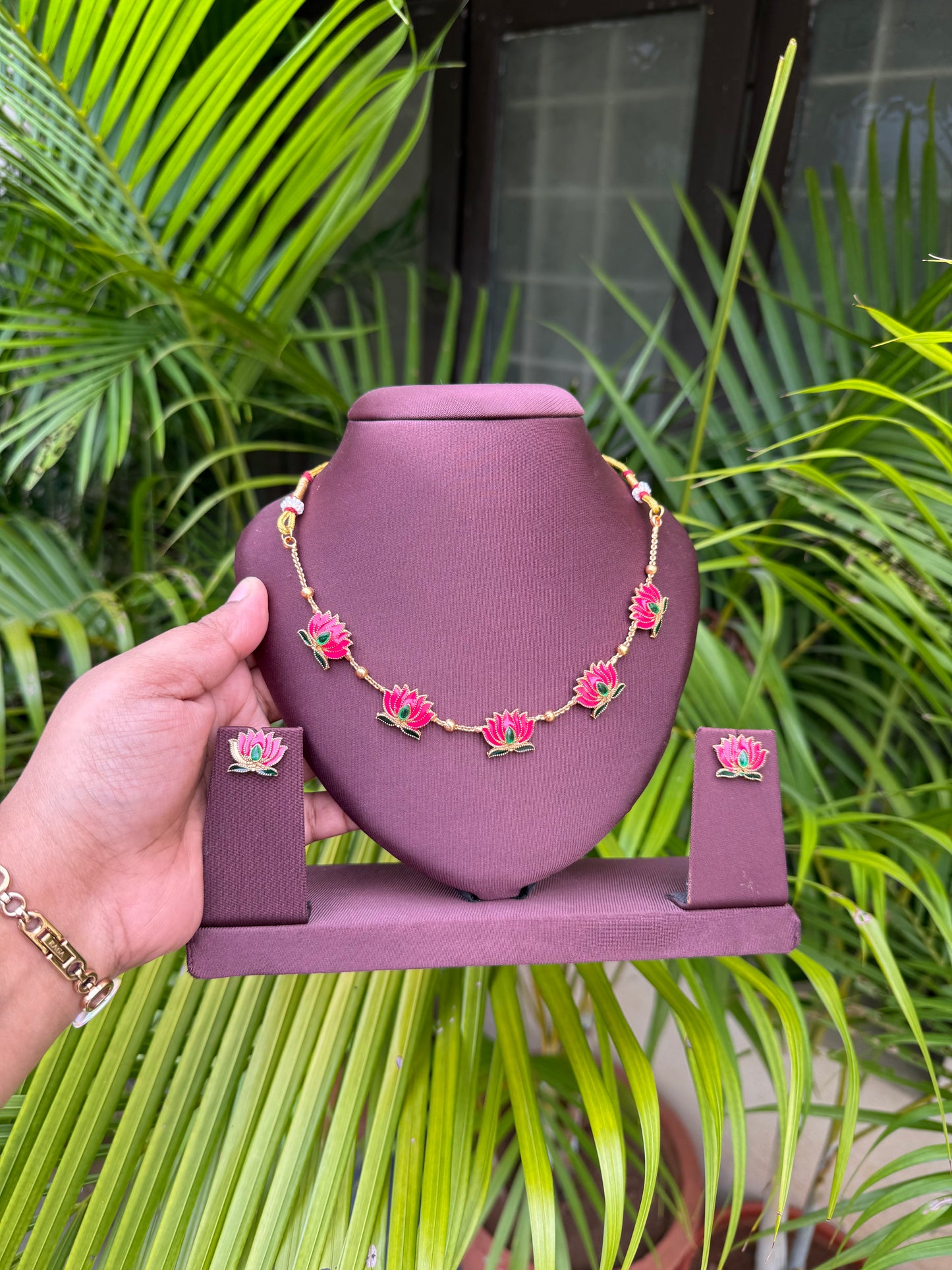 Trending pink lotus necklace