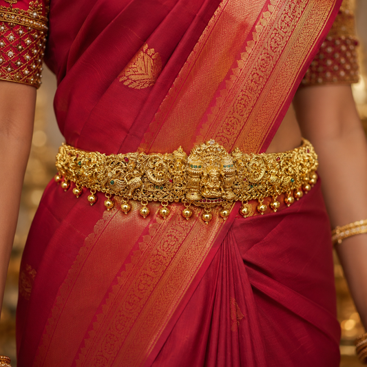 3D Lakshmi & Peacock Golden Beads Hipbelt