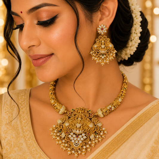 3D Gajalakshmi Stone Necklace