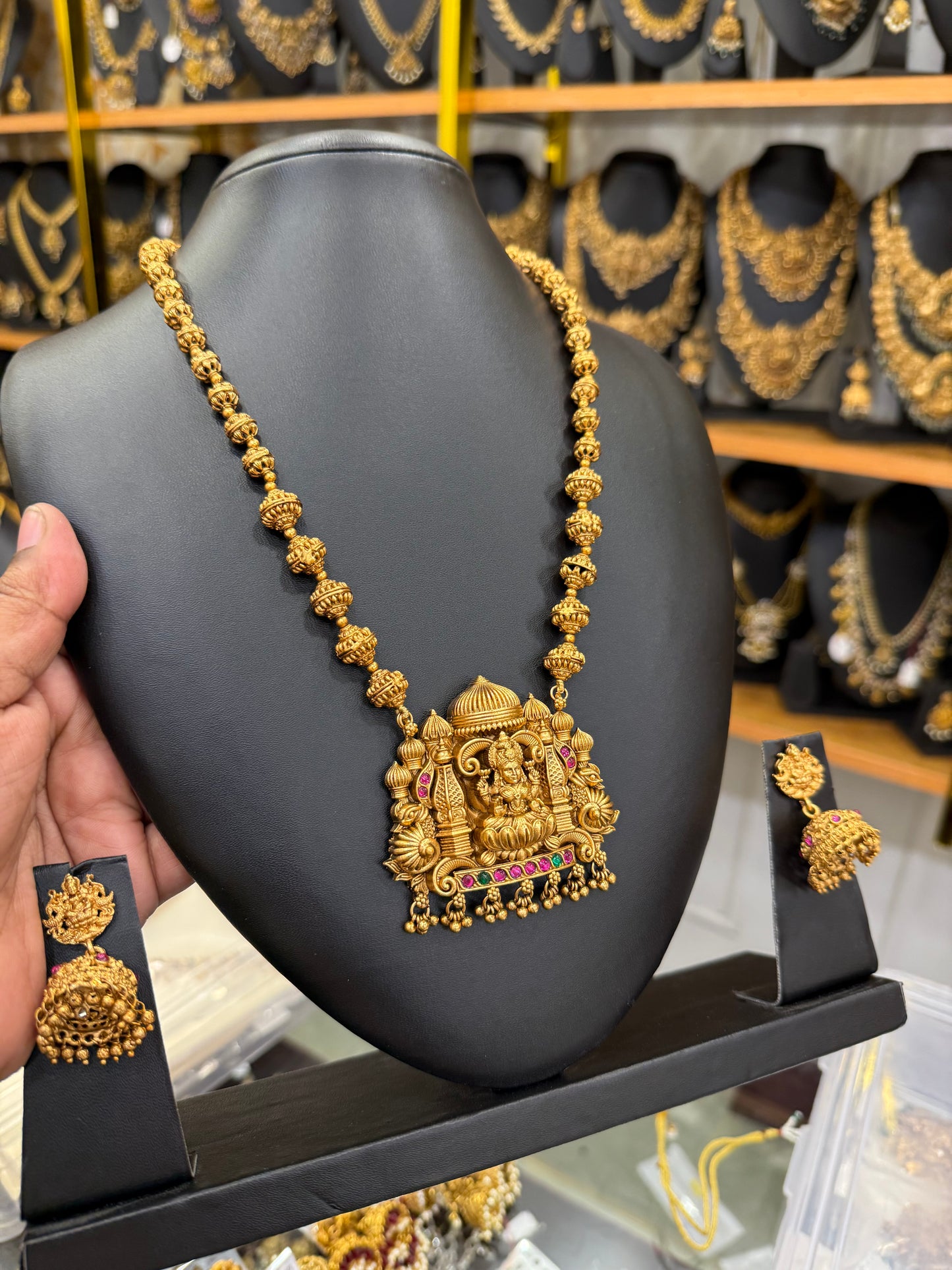 Lakshmi golden Muthu mala with jumka