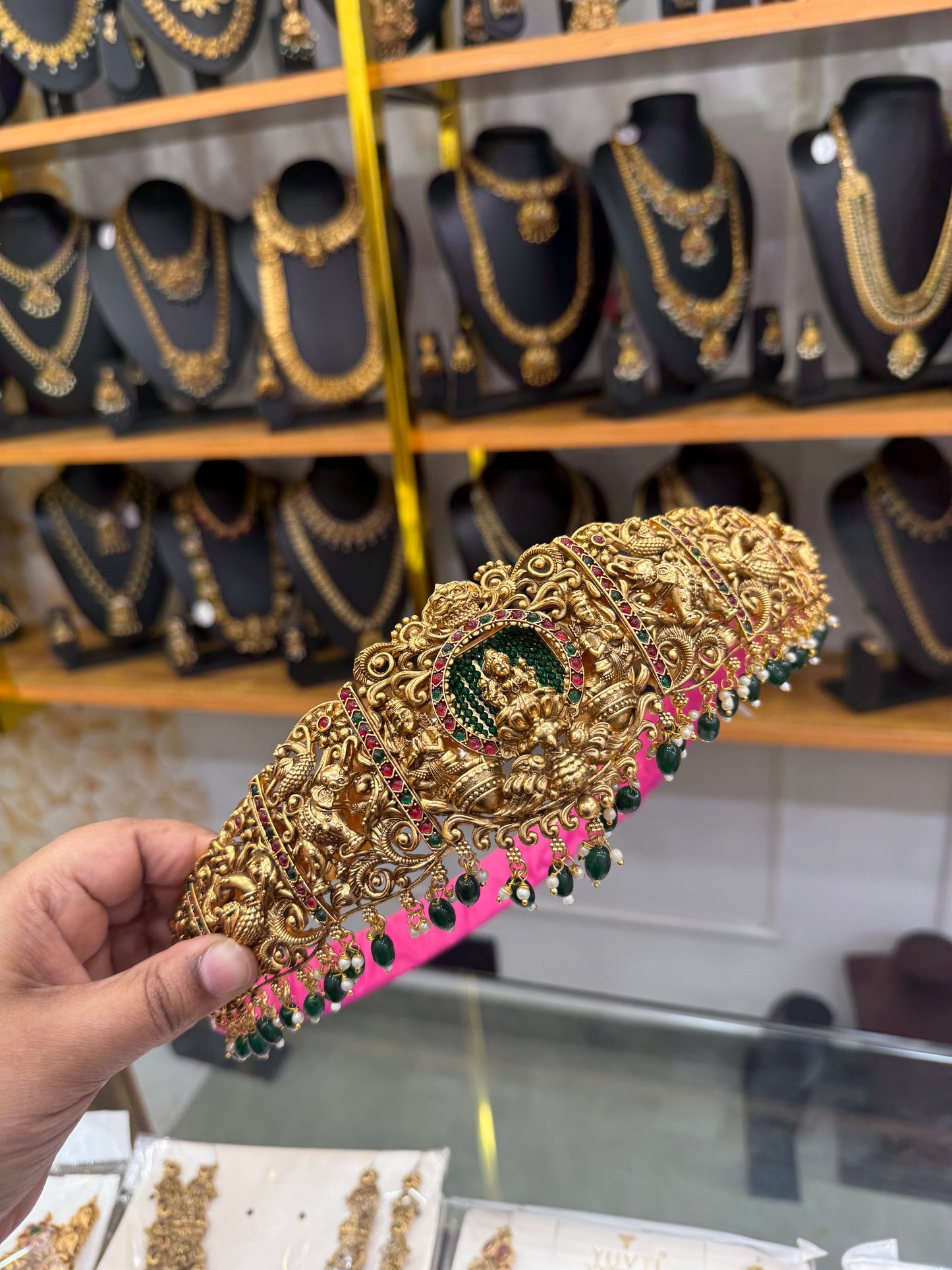 Gorgeous Gajalakshmi hipbelt with green beads