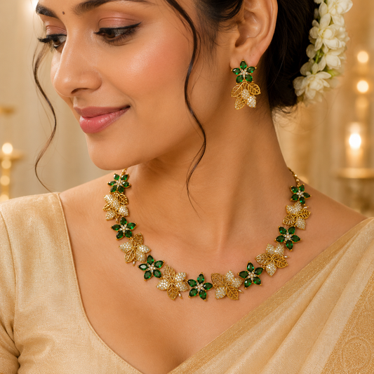 Elegant Emerald Spark Floral Necklace