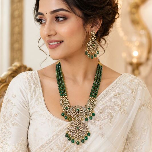 Emerald Blossom Green Beads Collection (Black Mehandhi Polish)