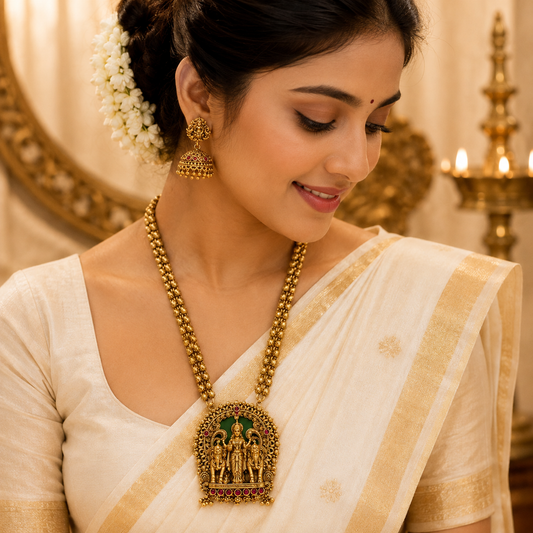 Gajalakshmi Emerald Enamel Muthu Mala