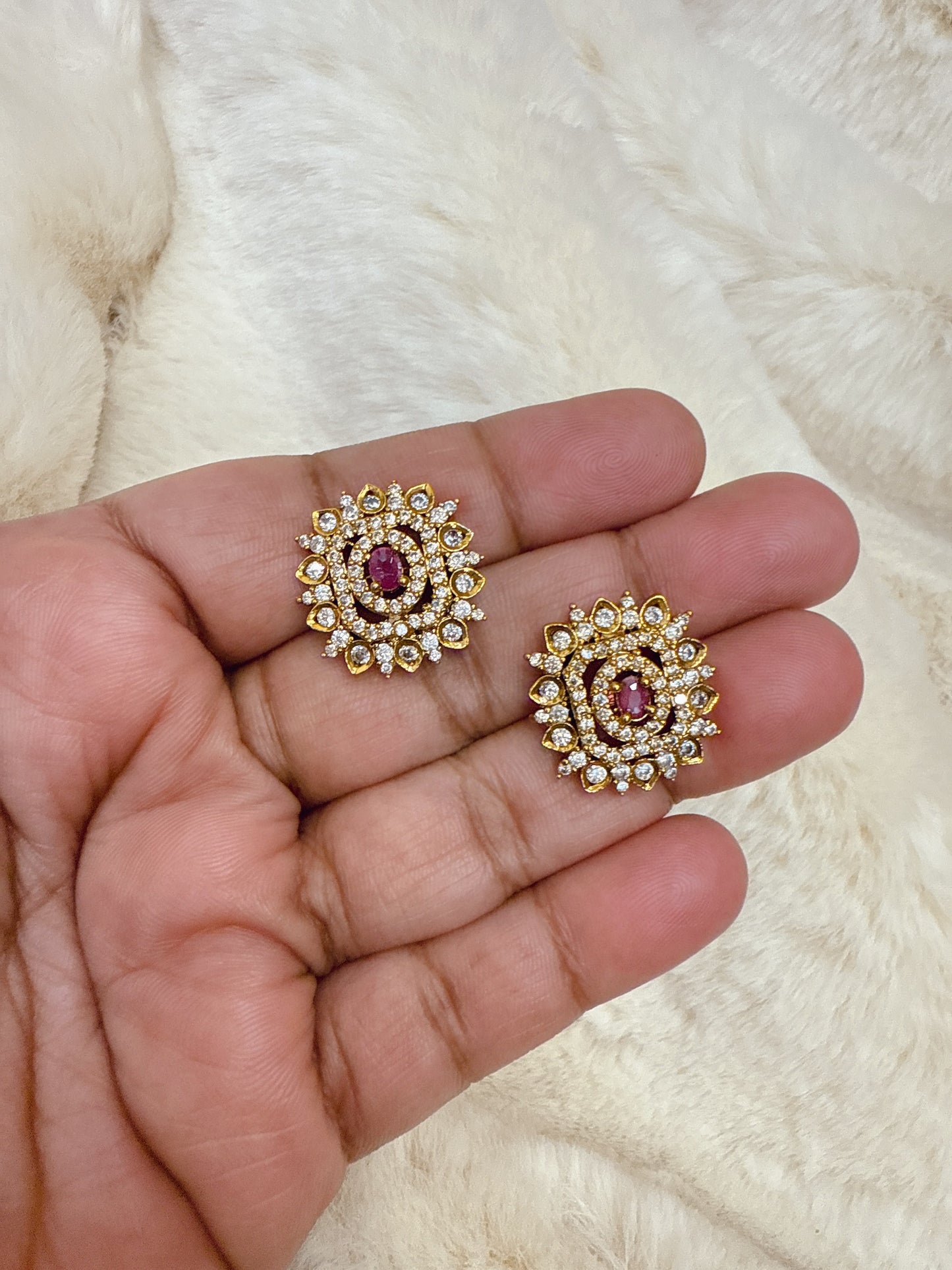 Diamond replica Victorian ruby stone stud