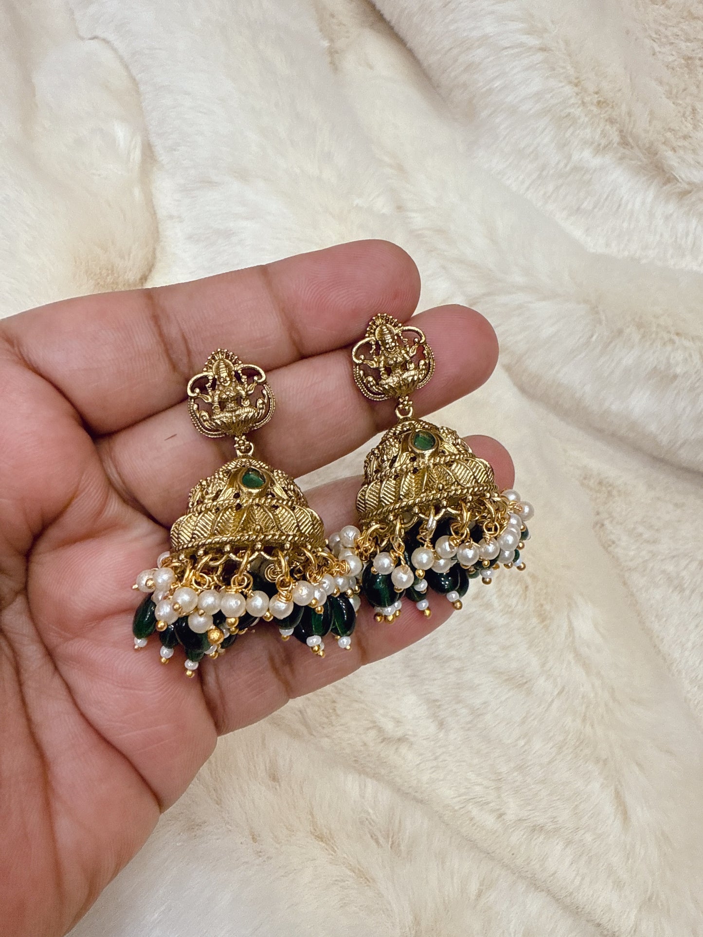 Green beads Lakshmi jumka