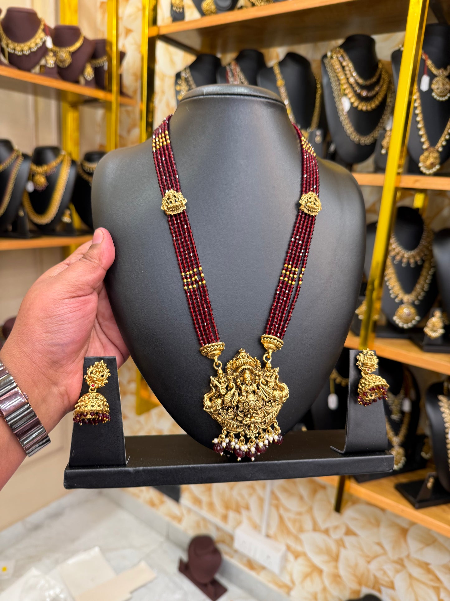 3D Lakshmi antique haram with red beads
