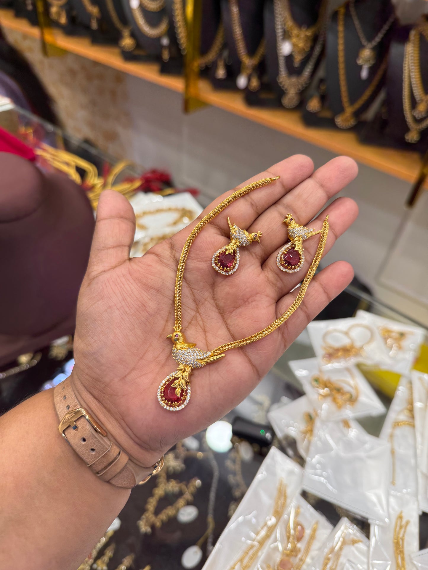 Trending Ruby parrot necklace