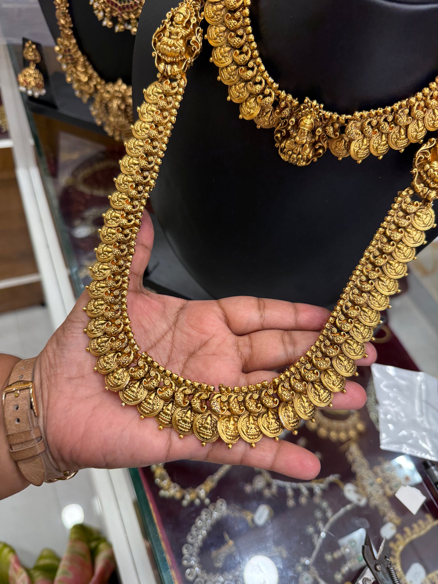 Traditional Lakshmi kaasu mala bridal combo set