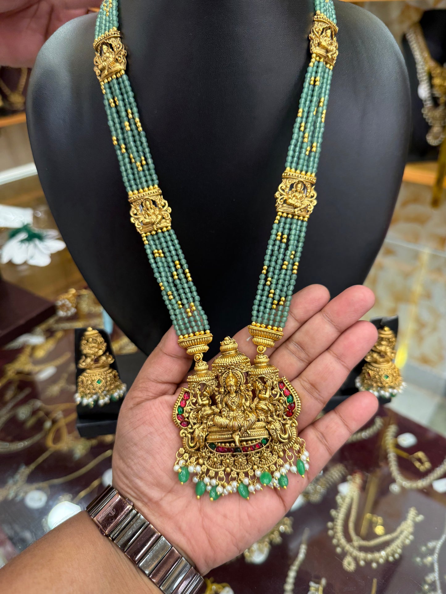 Pastel green Lakshmi muthu mala