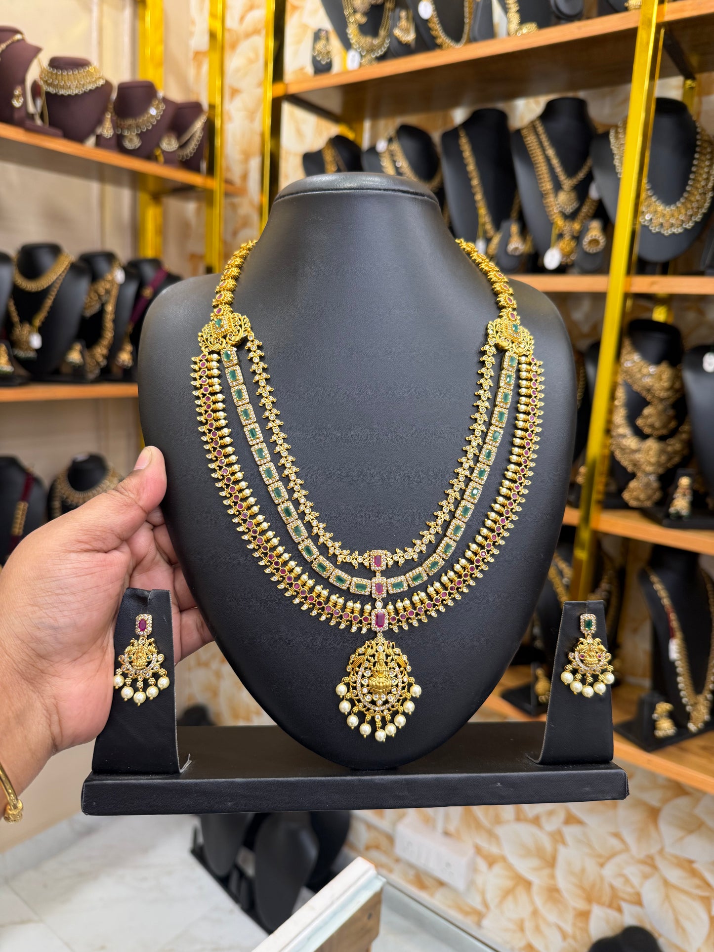 3 layer stone haram with Lakshmi pendant