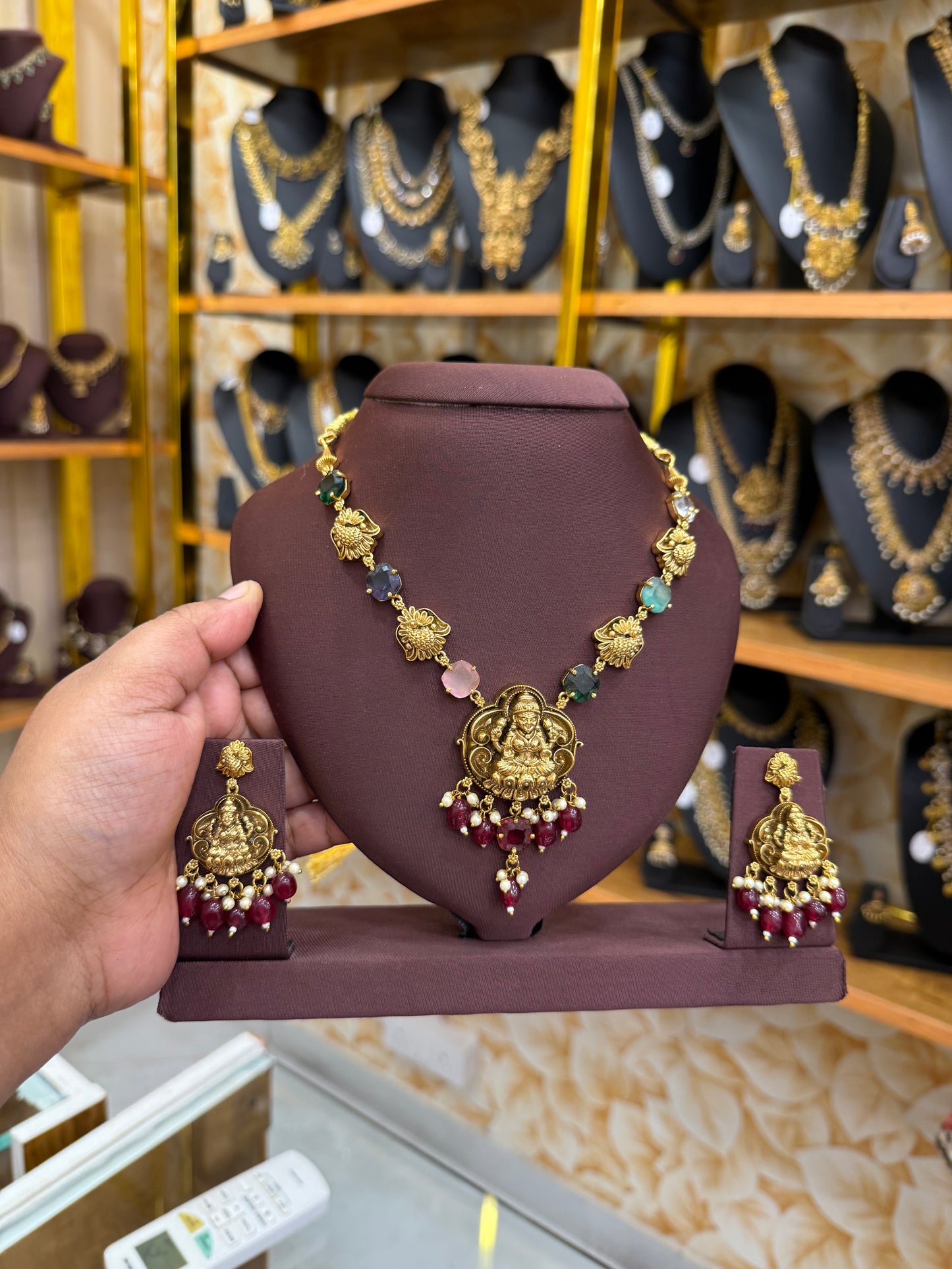 3D Lakshmi red beads necklace