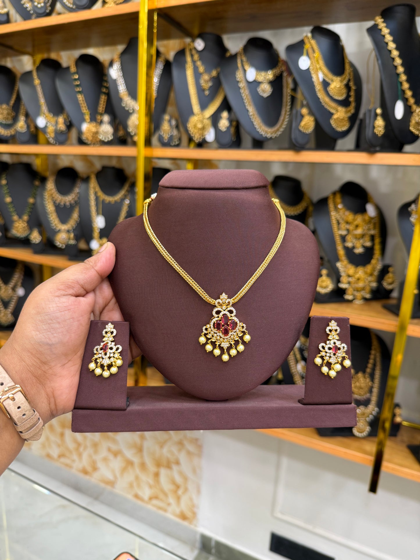 Ruby stone AD necklace