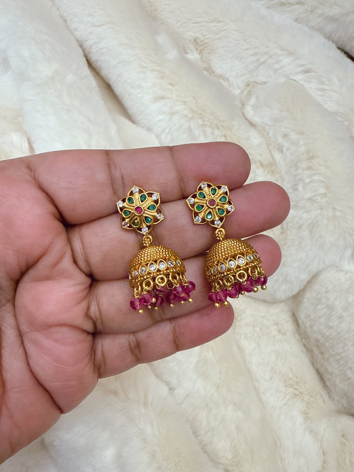 Floral red beads jumka