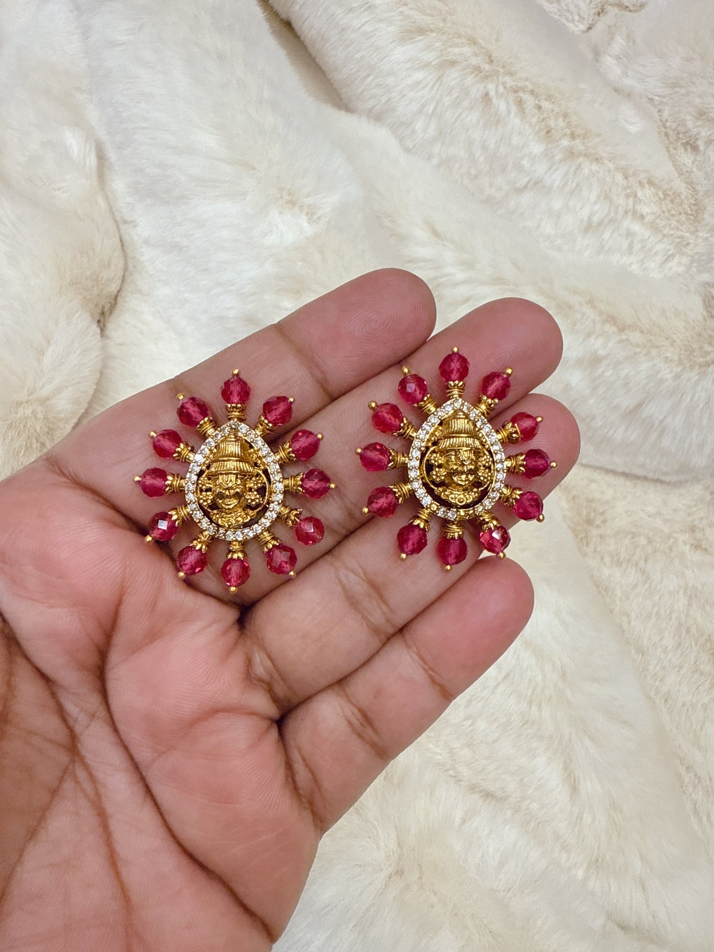 Ruby Crystal beads with srinivasa God