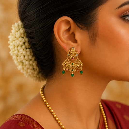 Lakshmi Green Pearl Beads Stud