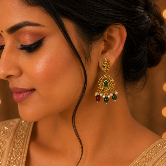 Lakshmi Red & Green Beads Stud