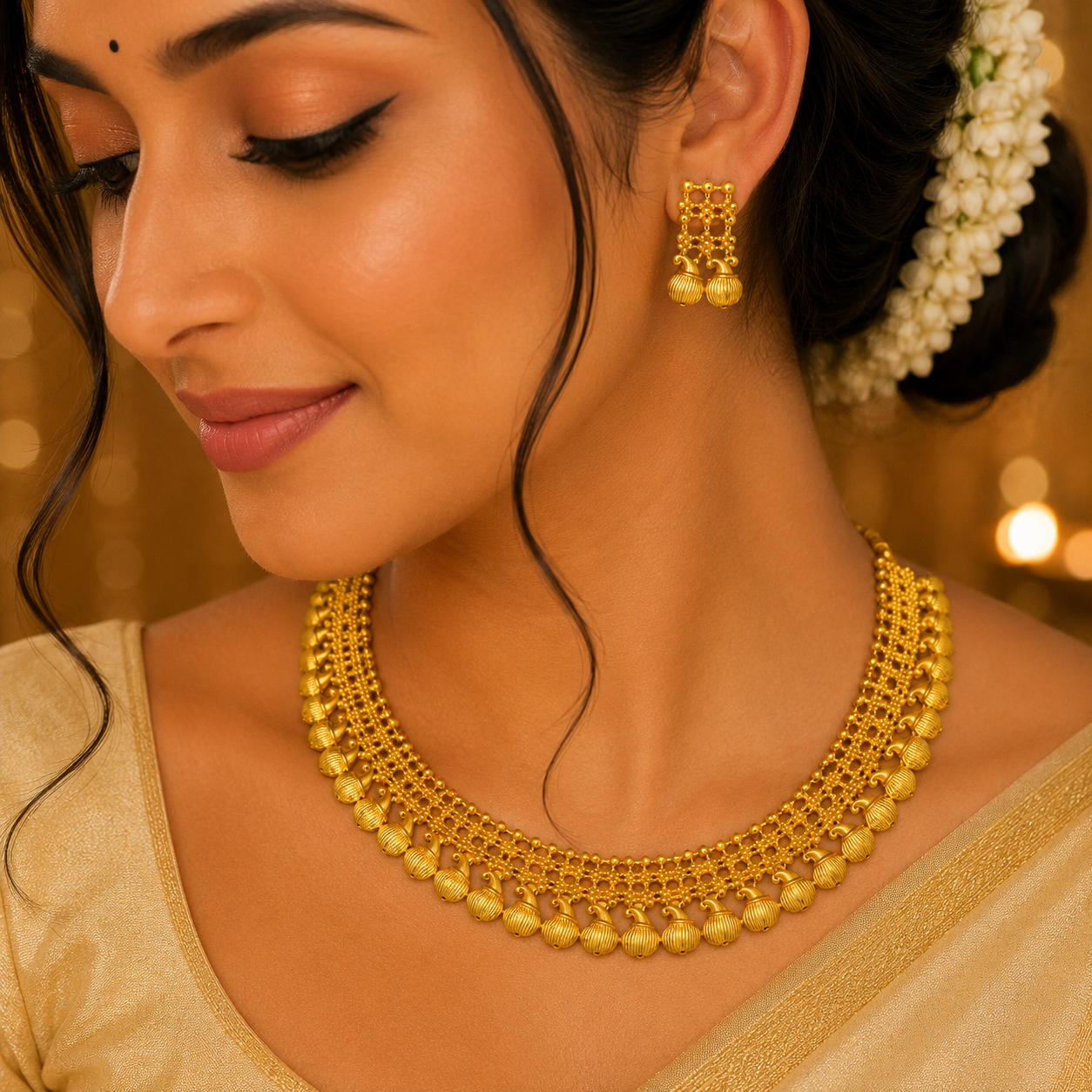 Plain Gold finish mango necklace