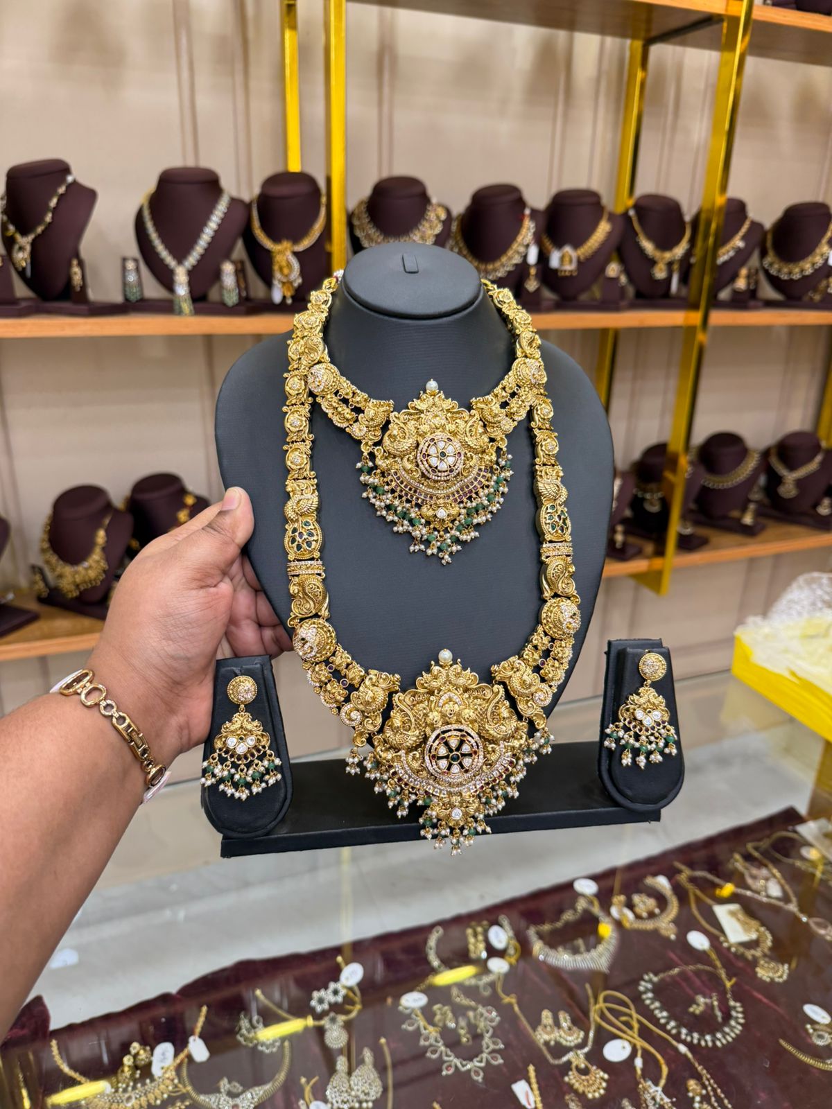 Royal Antique Temple Necklace with Lakshmi Motif & Jhumka Earrings