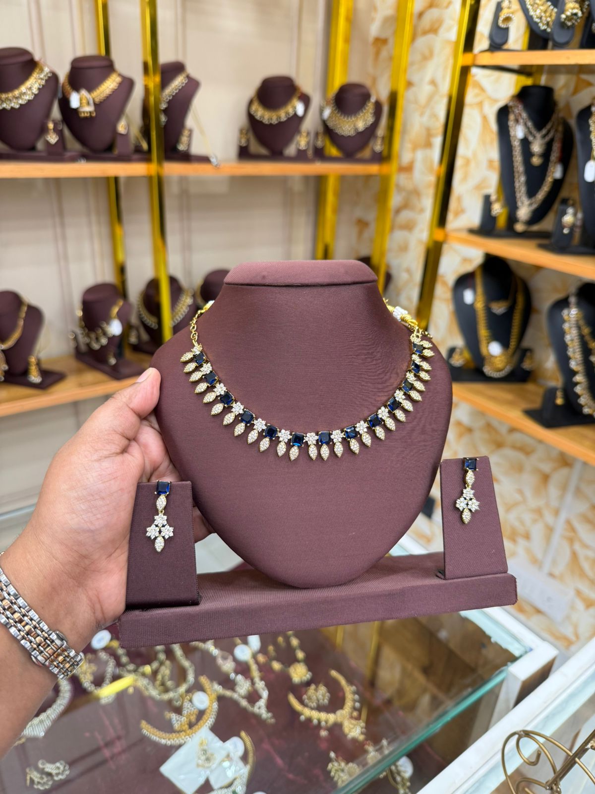 Gold, Diamond, and Blue Sapphire Necklace Set