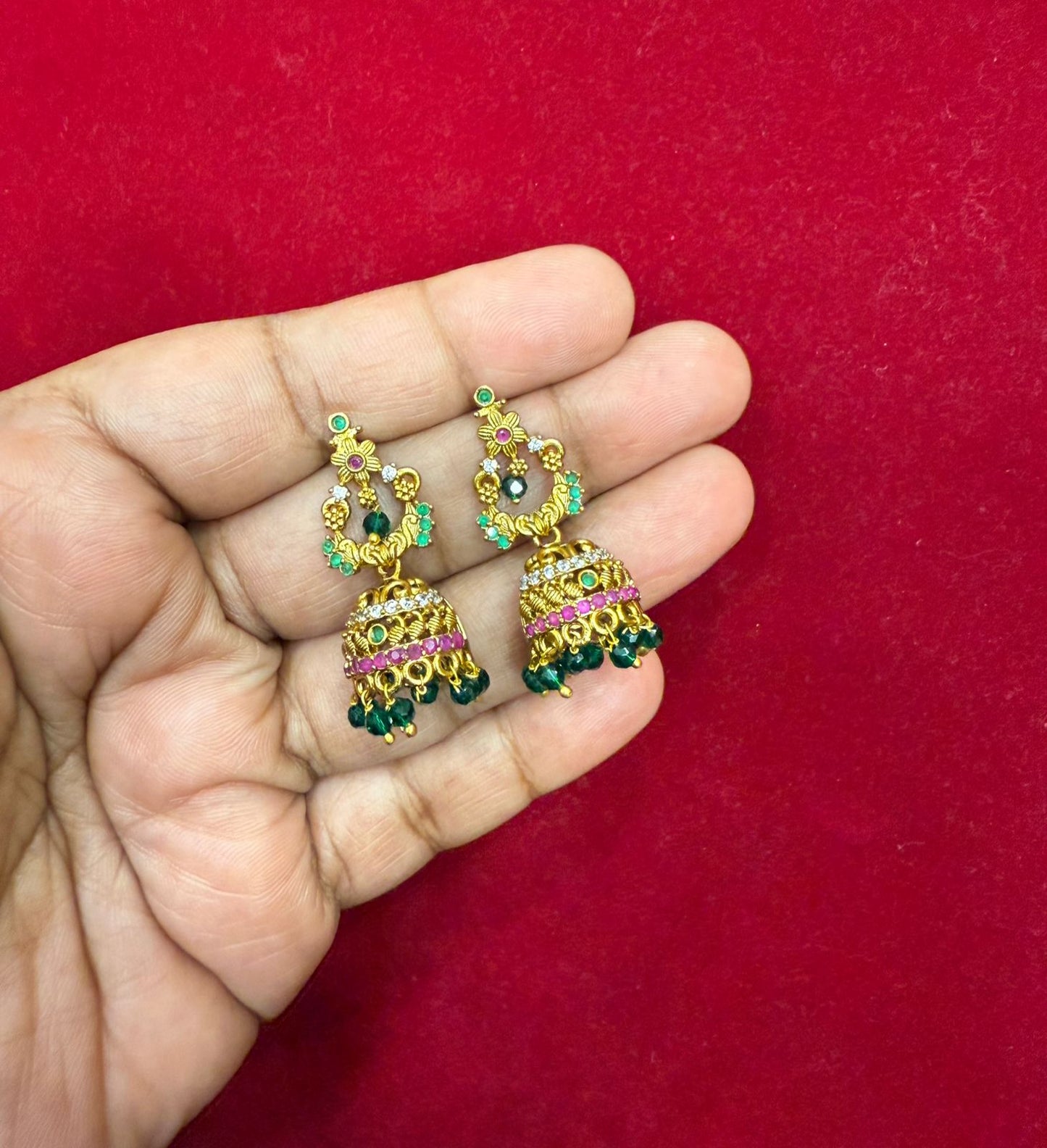 Green Stone Fully Worked Jumka