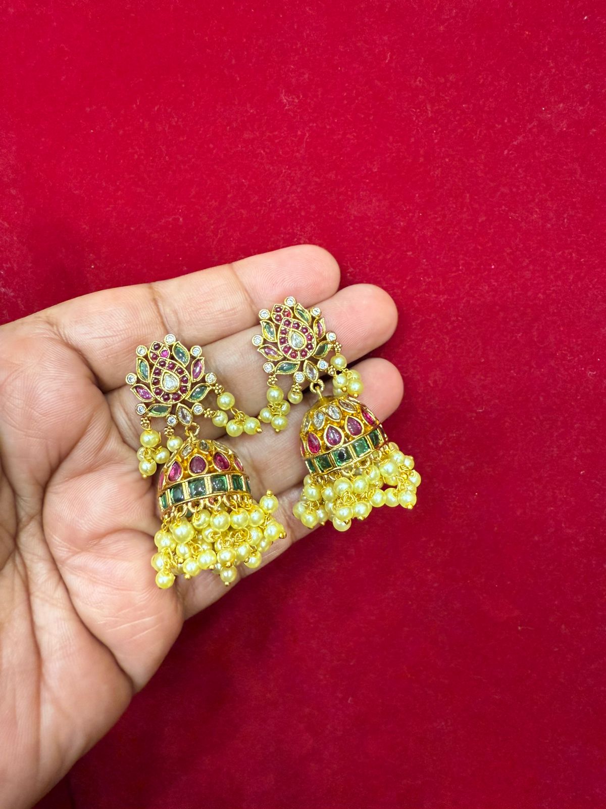 Big Flower Stone Printed Jumka