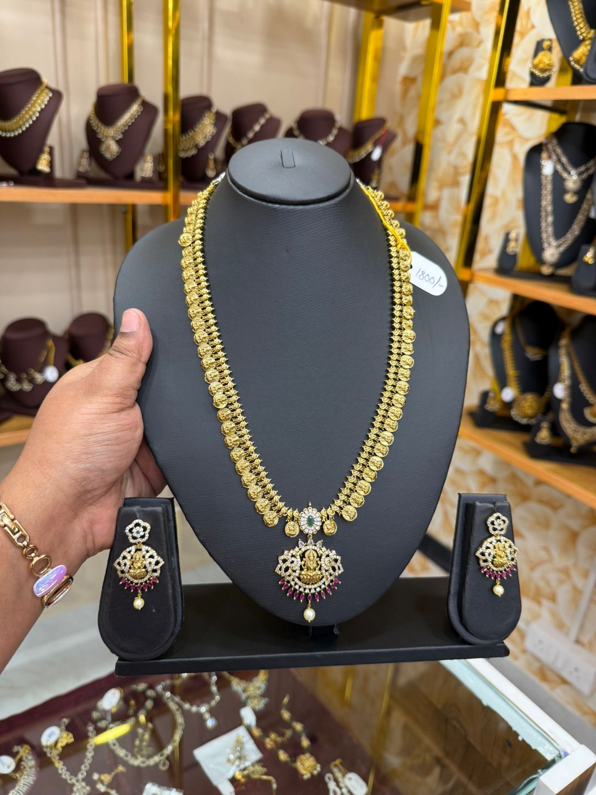 Traditional kasu malai with Lakshmi pendant