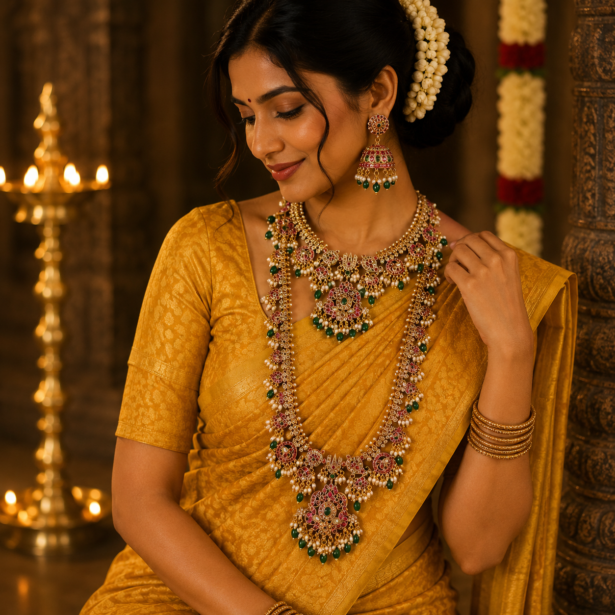 Traditional Kemp with Guttapusalu bridal combo set