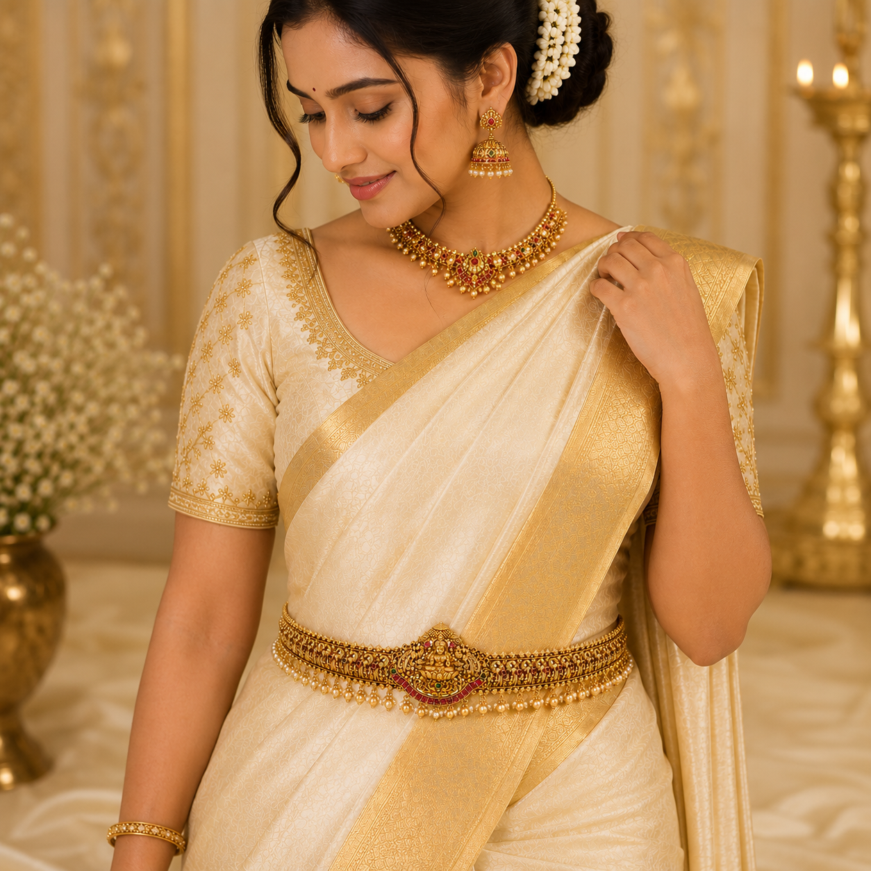 Antique Lakshmi hipbelt with golden beads
