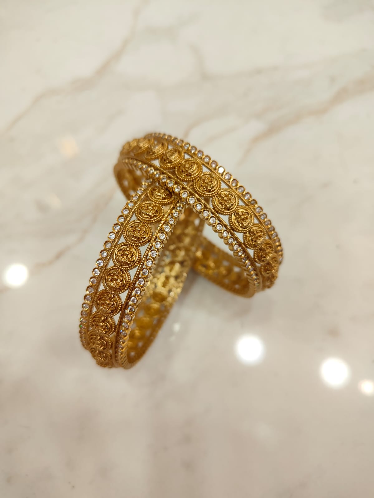 Lakshmi Coin Type Stone Bangles (2pcs)