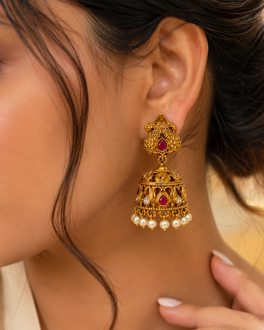 Ruby Peacock Pearls Jumka