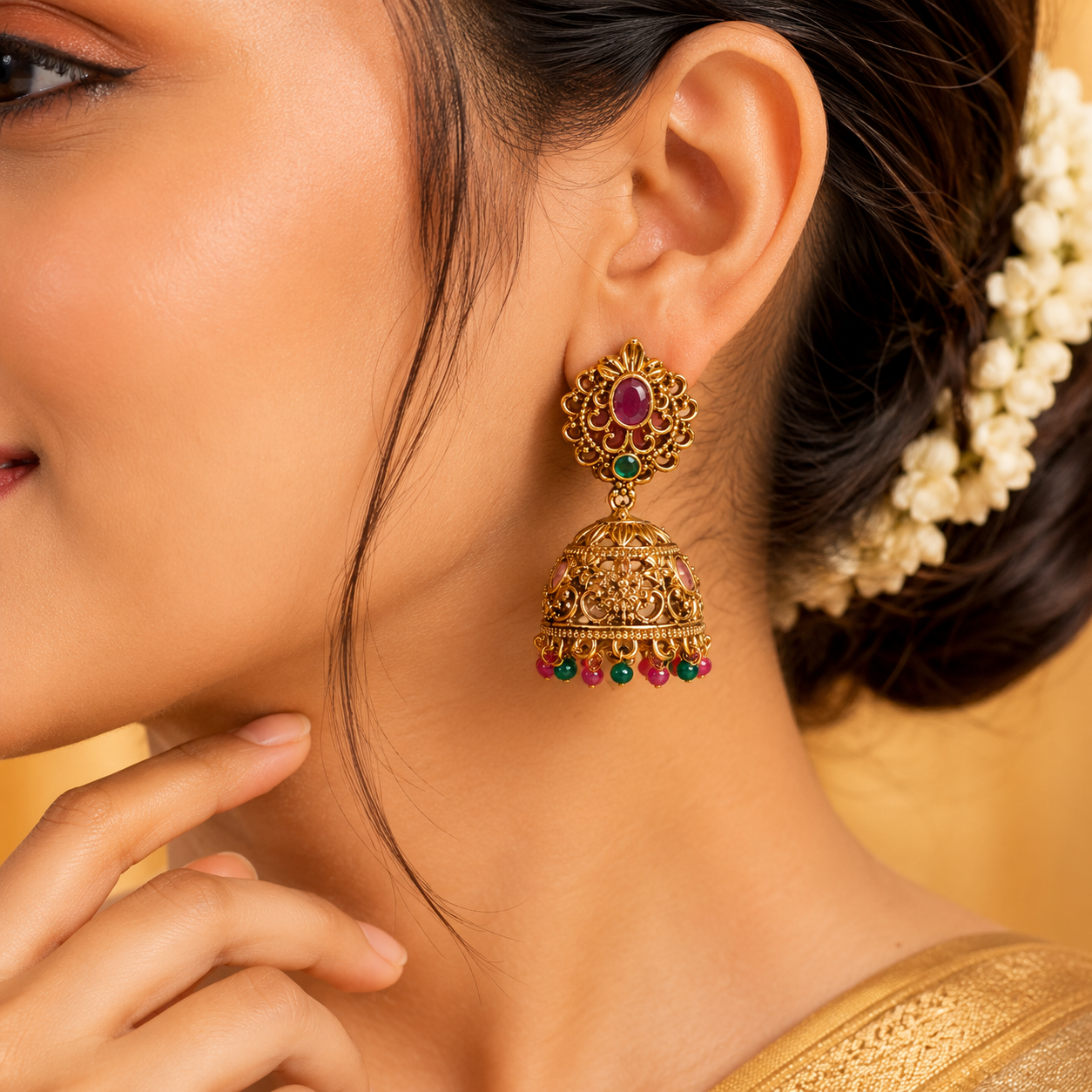 Red & Green Beads Jumka