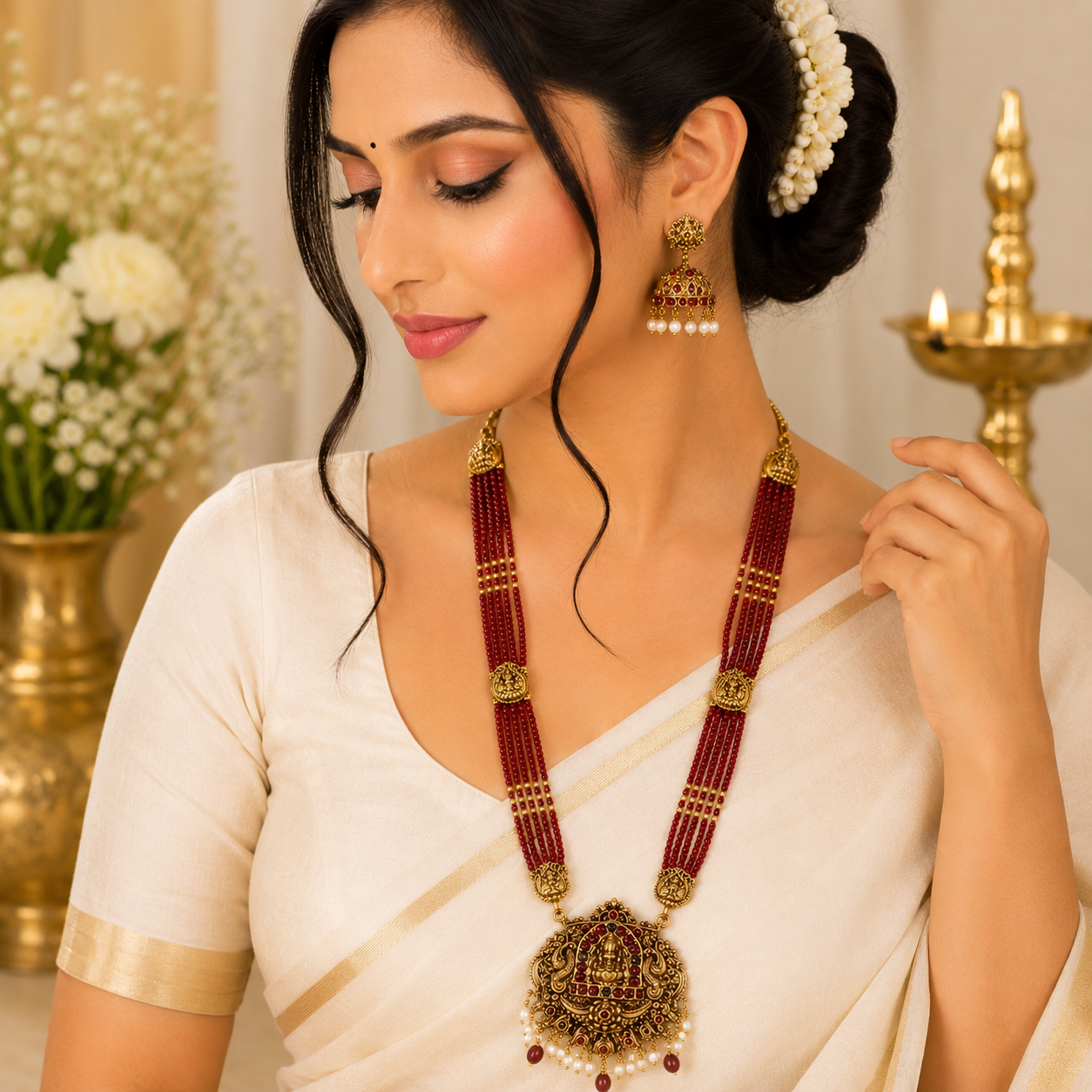 Red Beads Lakshmi Haram