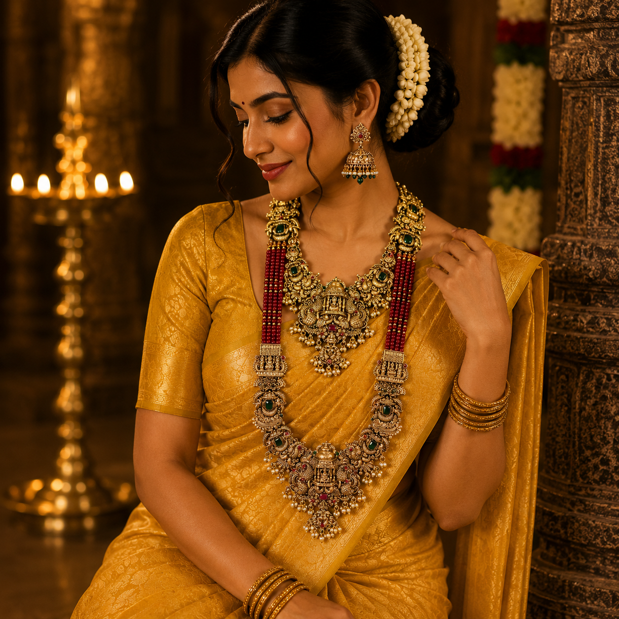 Stunning Lakshmi 3D Combo Set with Red Beads