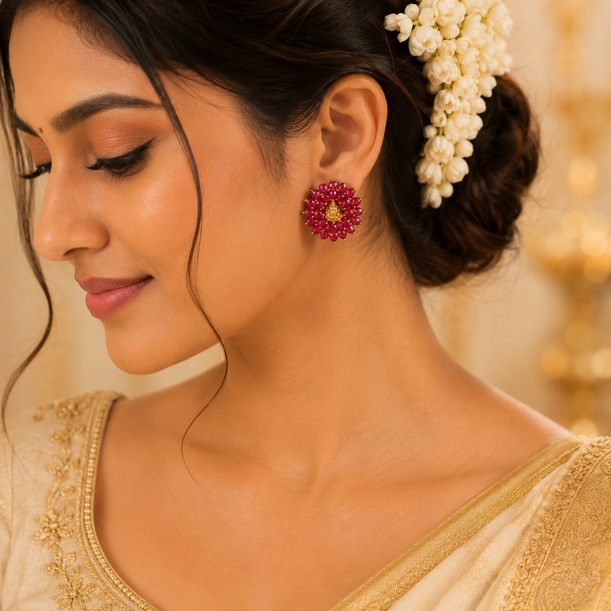 Crystal Ruby Lakshmi Earings