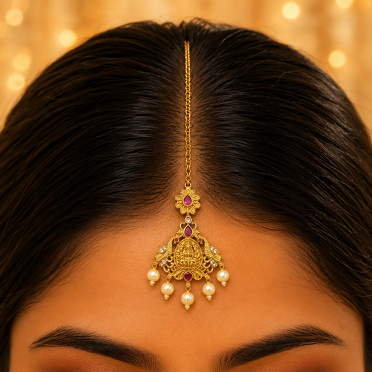 Ruby Lakshmi Maang Tikka