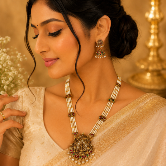 White Beads Lakshmi & Peacock Haram