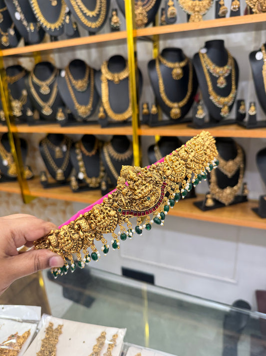 3D Lakshmi Hipbelt with green beads