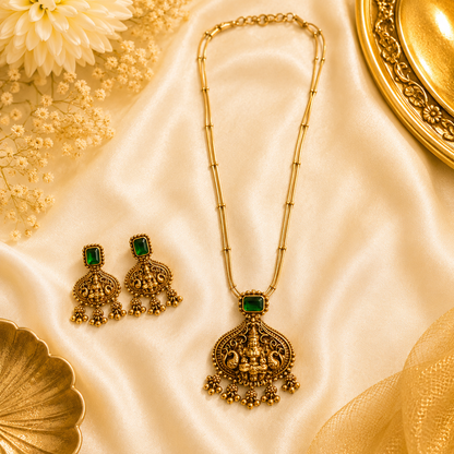 Mahalakshmi Emerald Pendant Chain