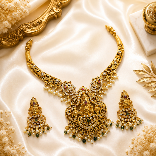 Luxurious gold necklace and earrings set