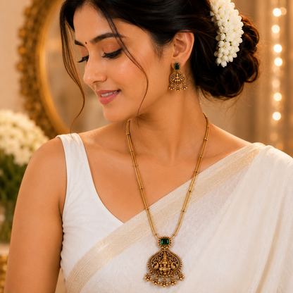 Mahalakshmi Emerald Pendant Chain