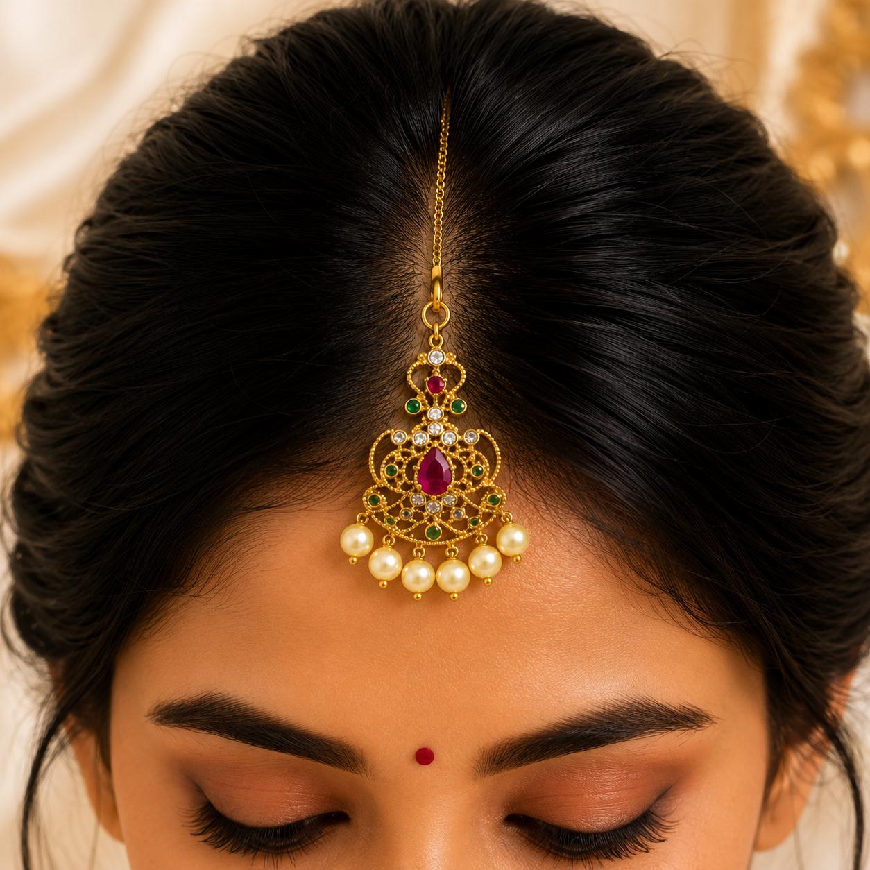 Pearl Stone Maang Tikka