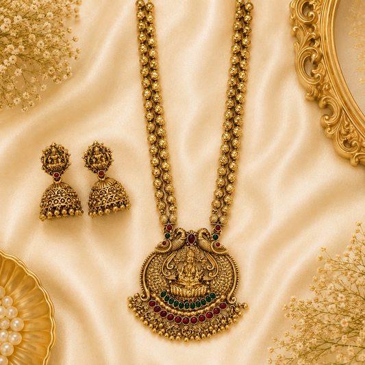2 layer Golden Muthu mala with Lakshmi pendant