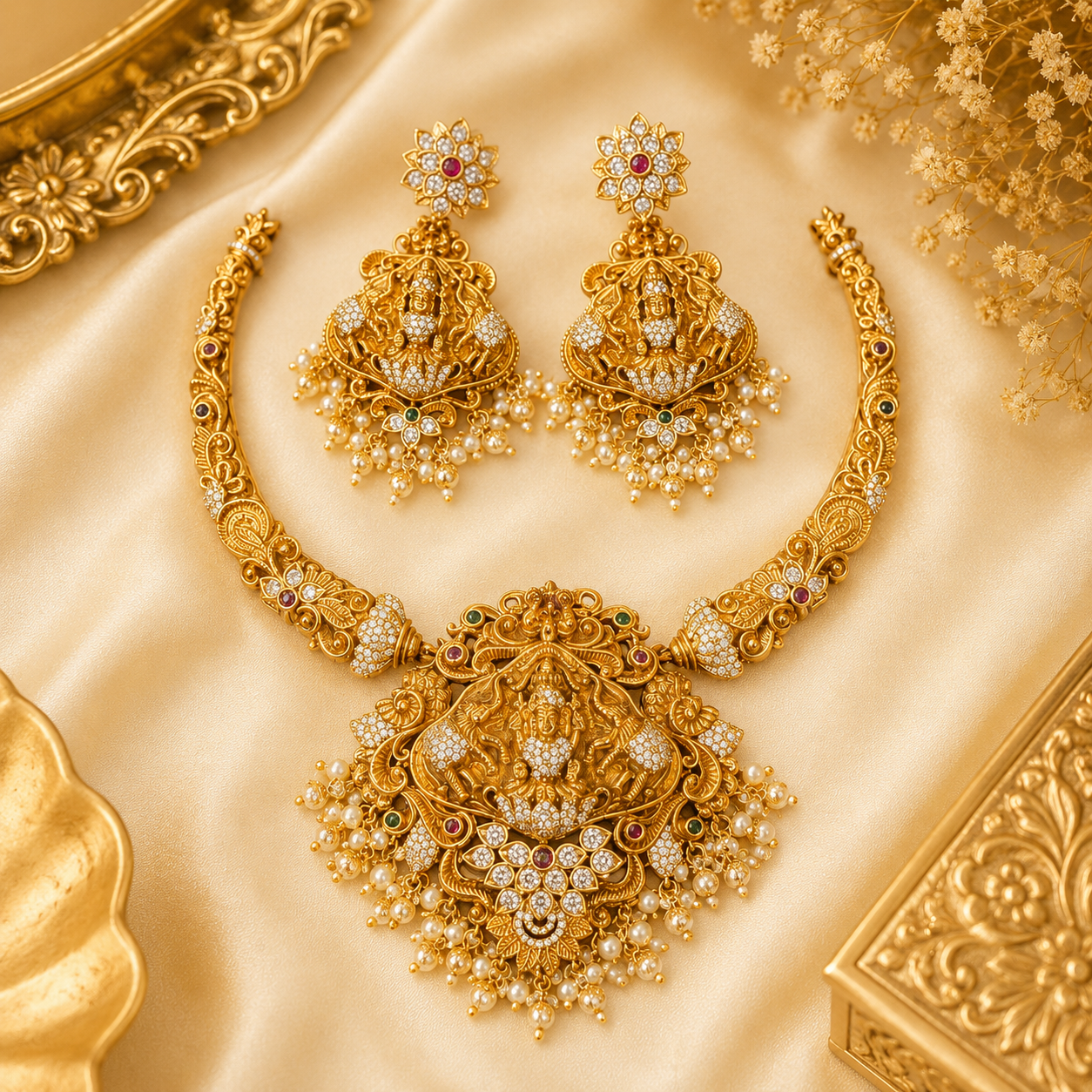 3D Gajalakshmi Stone Necklace