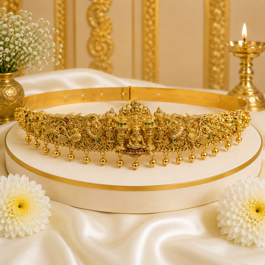 3D Lakshmi & Peacock Golden Beads Hipbelt