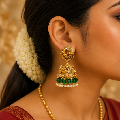3D Peacock Green Beads Jumka
