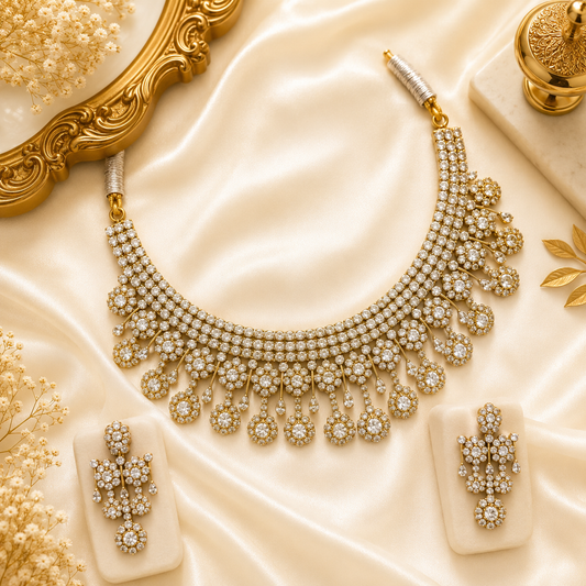 Luxurious Diamond Jewelry On Satin Fabric
