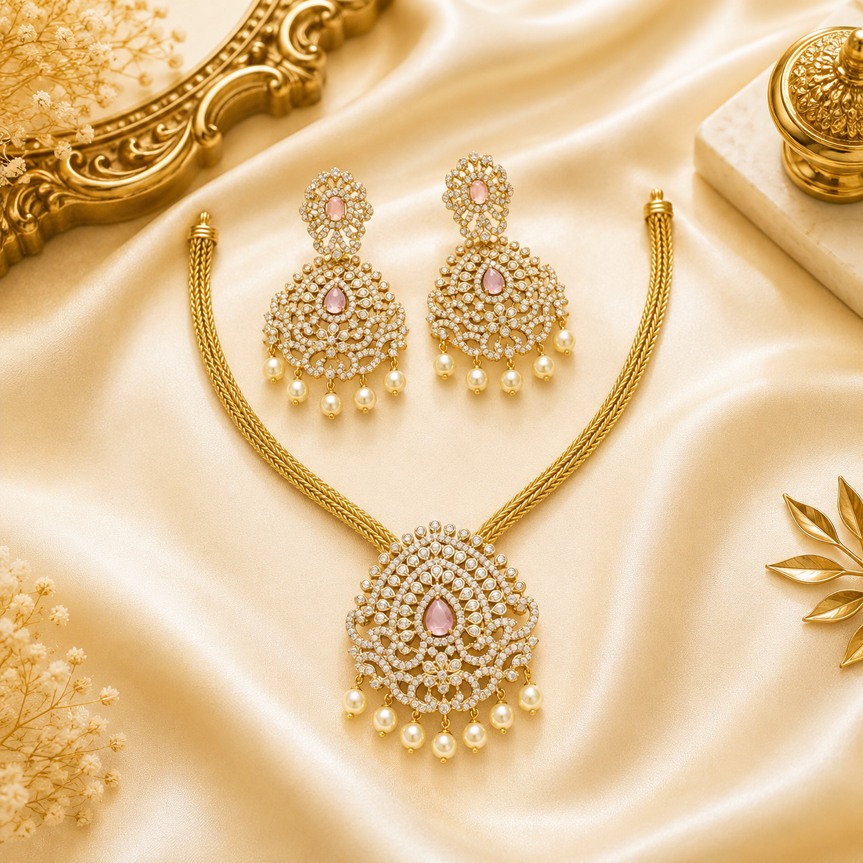 Luxurious gold and diamond jewelry set