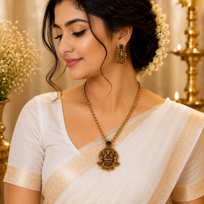 Lotus Enamel Lakshmi Pendant Chain